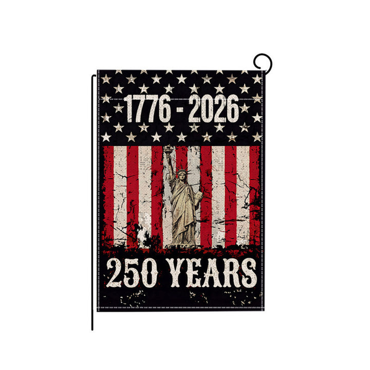 Distressed Vintage American Flag Garden Banner With Statue Of Liberty Motif Double-Sided Polyester