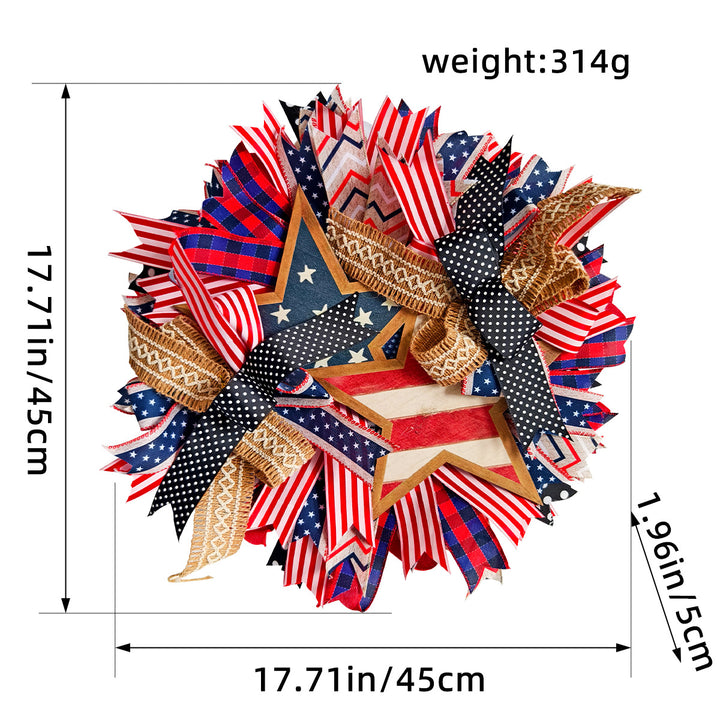 Unisex nan more patriotic door wreath with wooden star, multi-layered fabric bows and rustic jute ribbon Bowlift