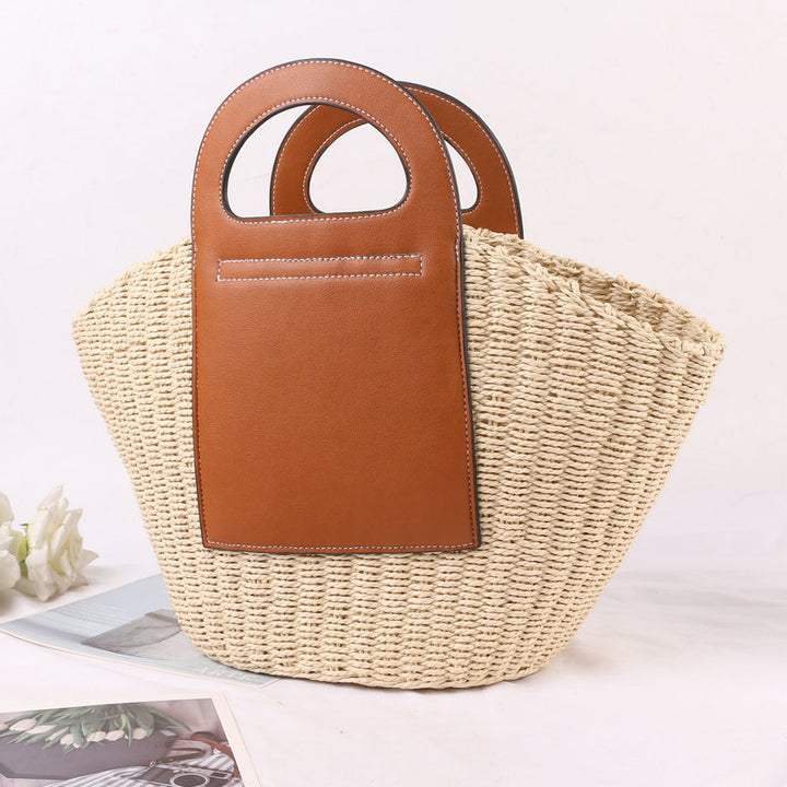 Handbag Made of High-Quality Raffia with Elegant Leather Accents Bowlift