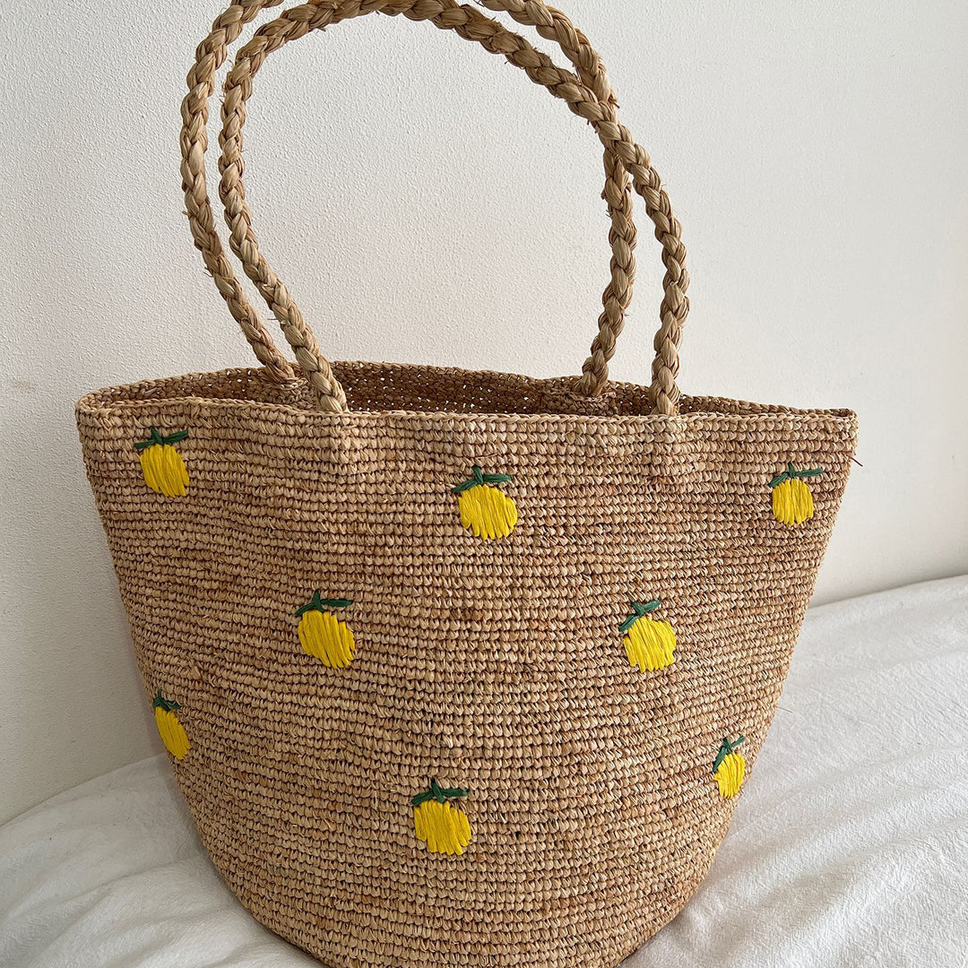 Handmade straw bag with colorful lemon design Bowlift