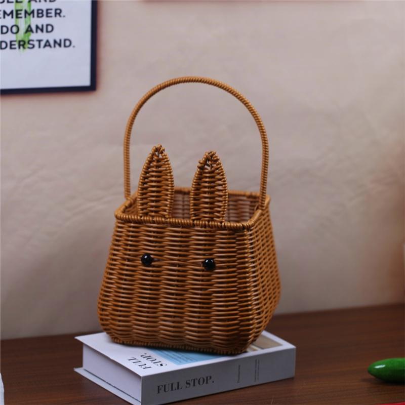 Whimsical Rabbit-Shaped Woven Basket Bowlift