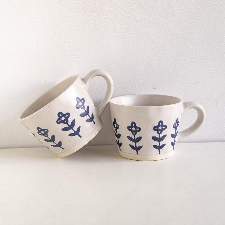 Hand-Painted Stoneware Floral Pattern Coffee Mug with Wide Rim and Comfortable Handle Bowlift