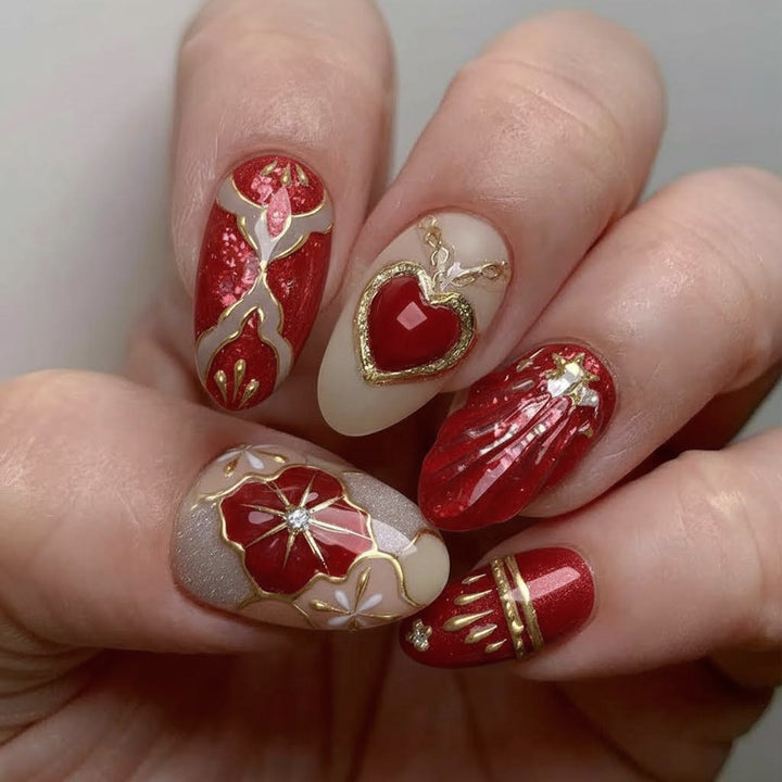 Artificial nail set with elegant rose and gold embellishments Bowlift