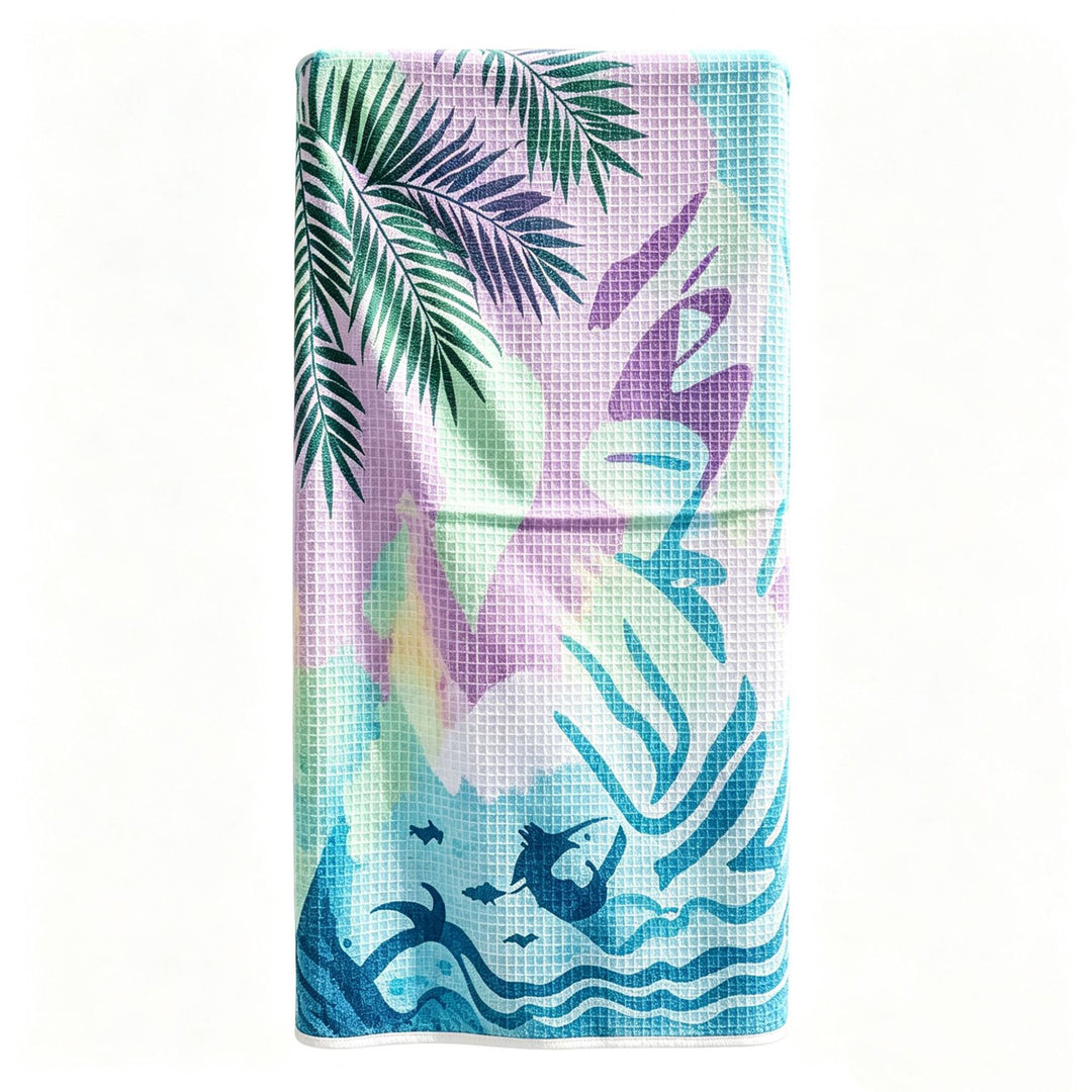 Multifunctional beach blanket with appealing tropical pattern Bowlift