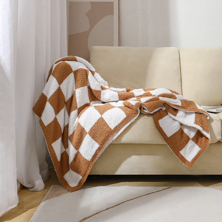 Soft Plush Checkerboard Throw Blanket Bowlift