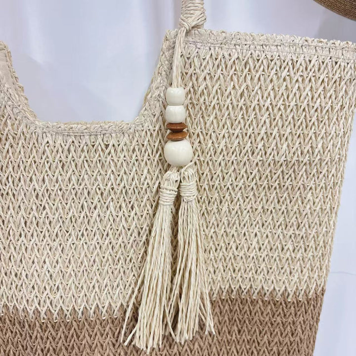 Macrame Tote Bag with Fashionable Tassel Accent Bowlift