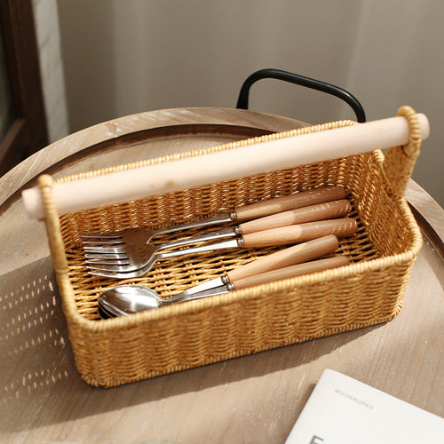 Unisex Modern Storage Basket with Stylish Wood Handle Bowlift