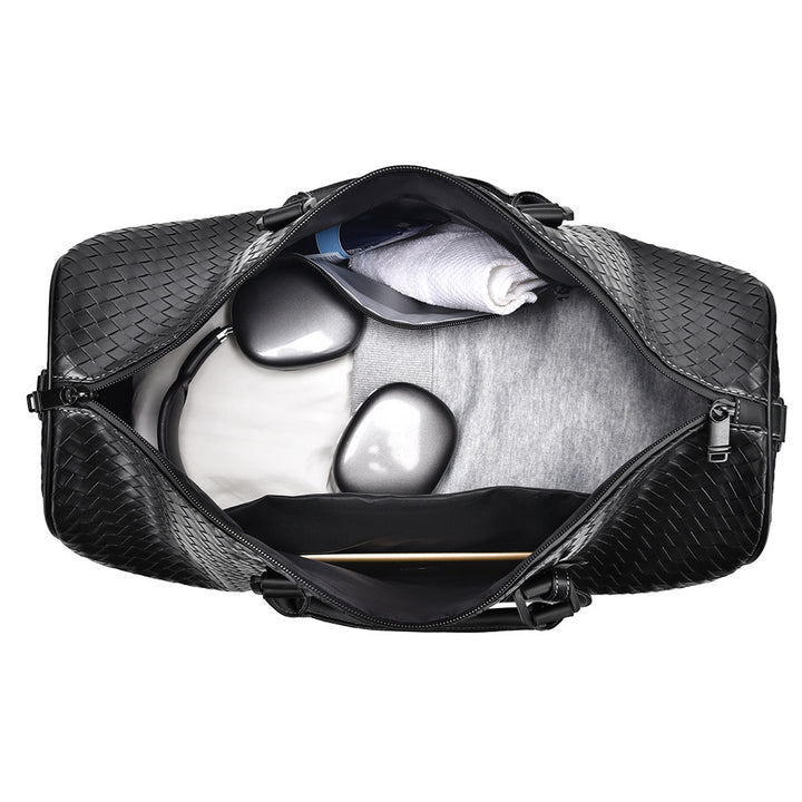 Woven Leather Weekend Travel Duffle Bag Bowlift