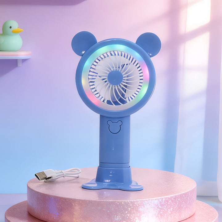 Women’s Portable USB Hand Fan with LED Lights and Creative Design Bowlift