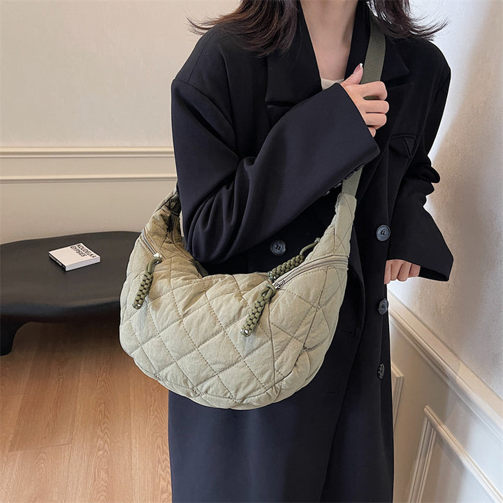 Quilted Soft Fabric Hobo Handbag Bowlift