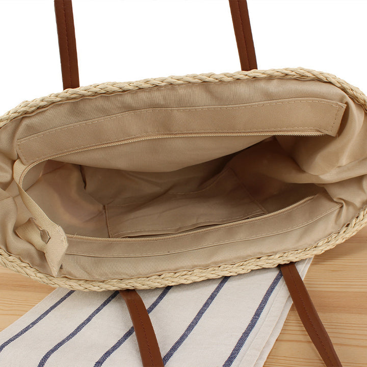 Braided Bast Handbag with Leather Handles Bowlift