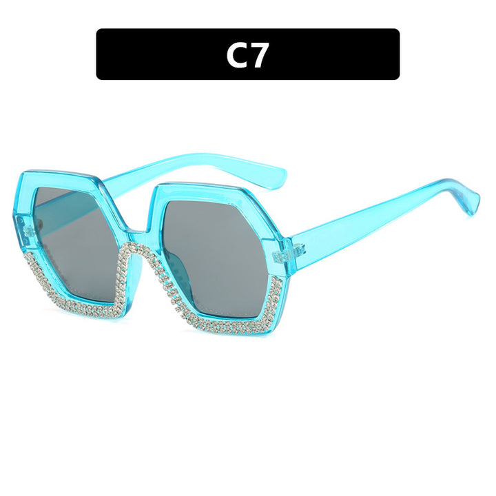 Women's extravagant sunglasses with hexagonal frame and rhinestone accents Bowlift