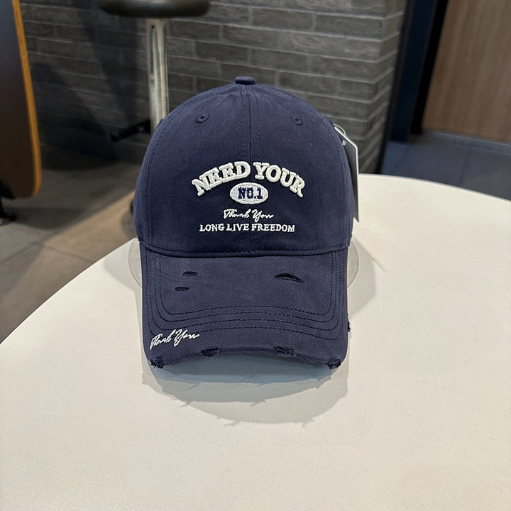 Men's Distressed Cotton Embroidered Baseball Cap Bowlift