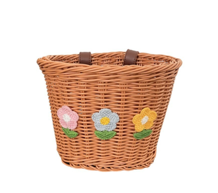 Floral Embroidered Woven Storage Basket Bowlift