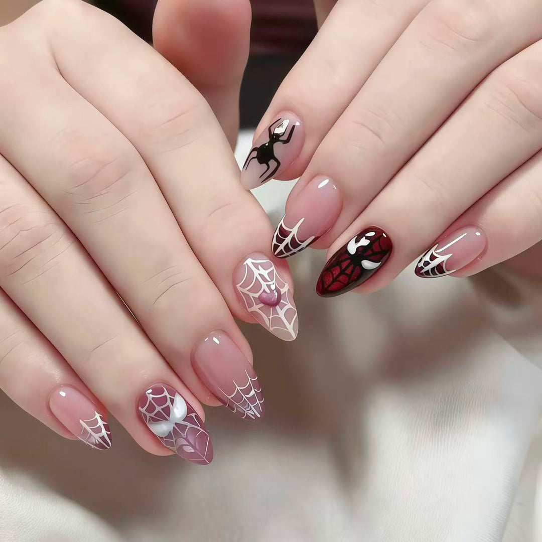 Themed Press-On Nail Set with Spider Design