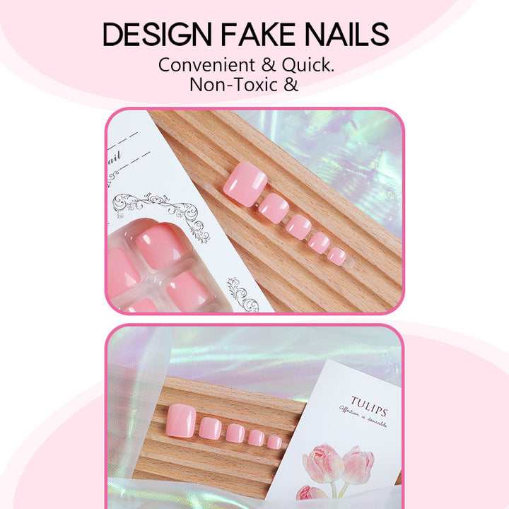 Glossy Press-On Toenails with Natural Finish Bowlift