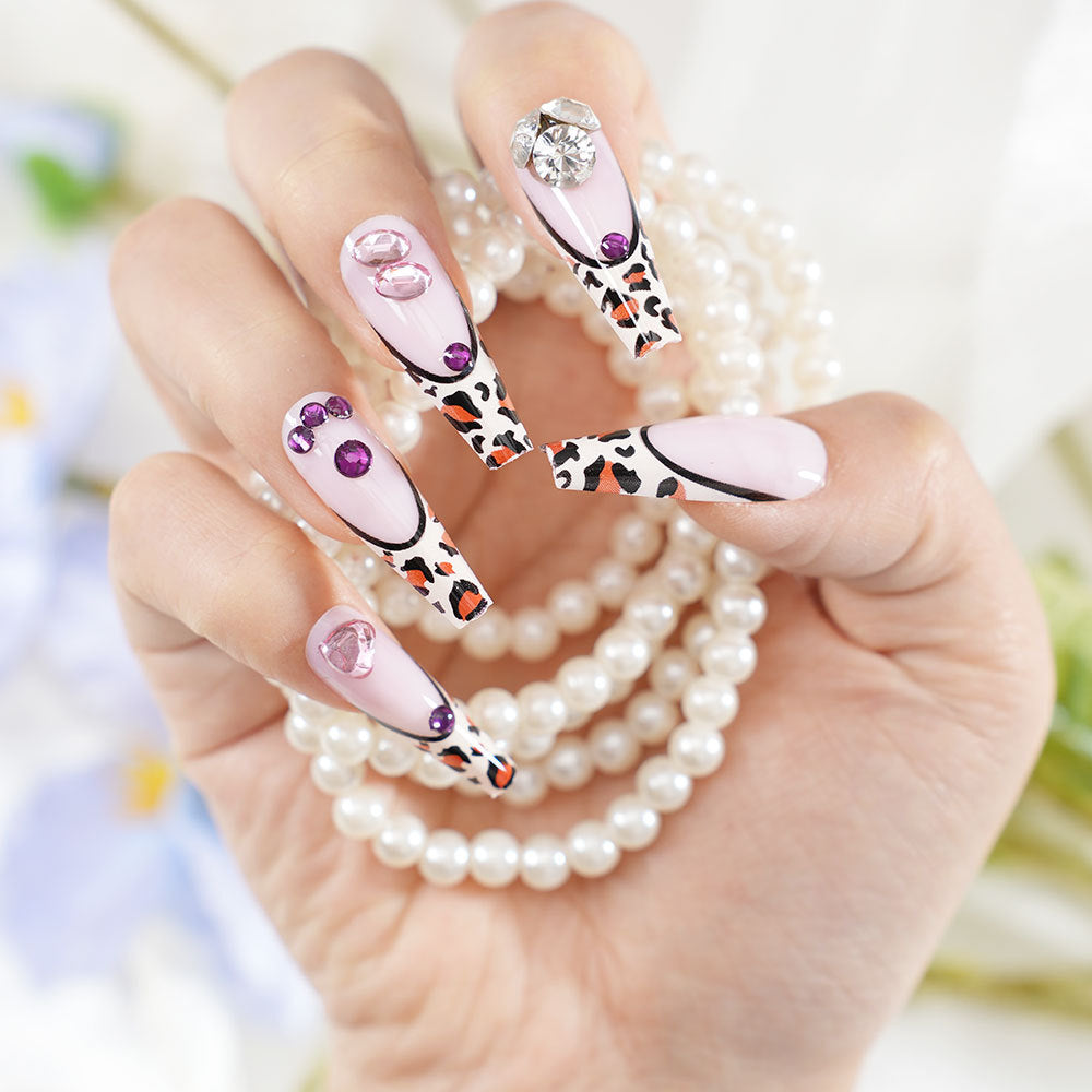 Decorative Long Coffin Press-On Nail Set Bowlift