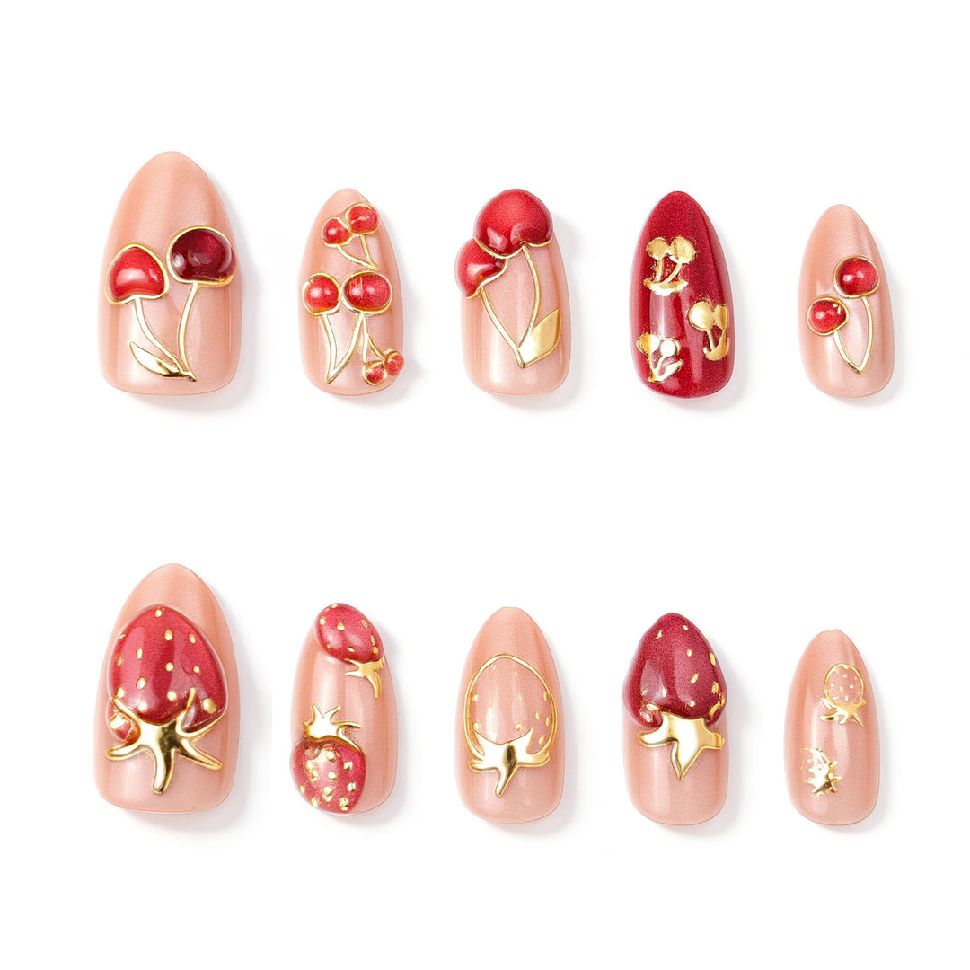 Cherry-Themed Artistic Press-On Nail Set Bowlift