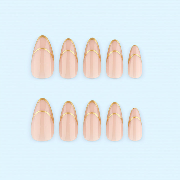 Artificial nails with elegant gold lines Bowlift