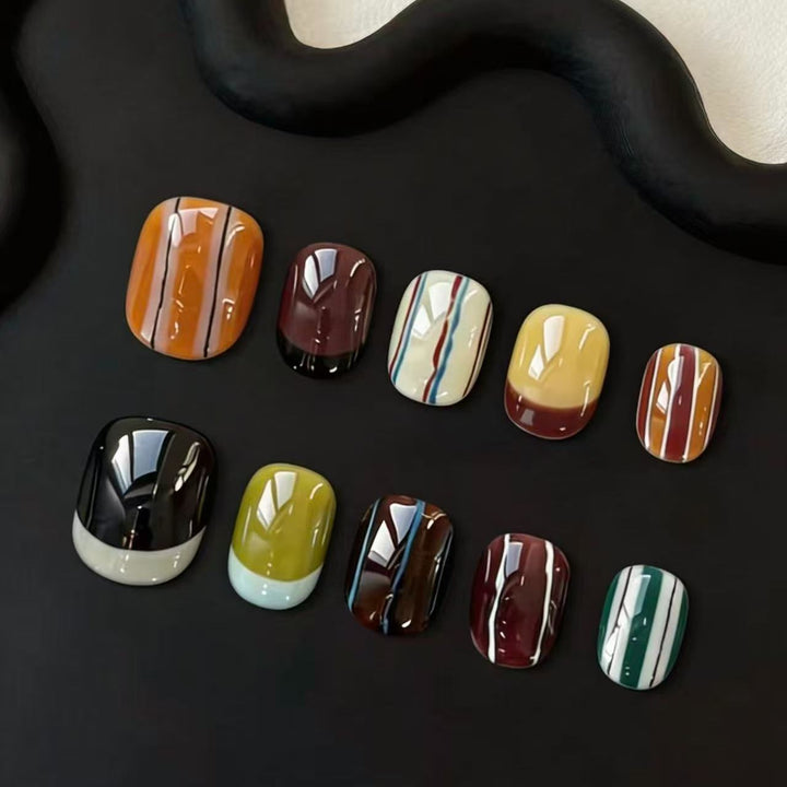 Artistic Cat-Themed Press-On Nail Art Set Bowlift
