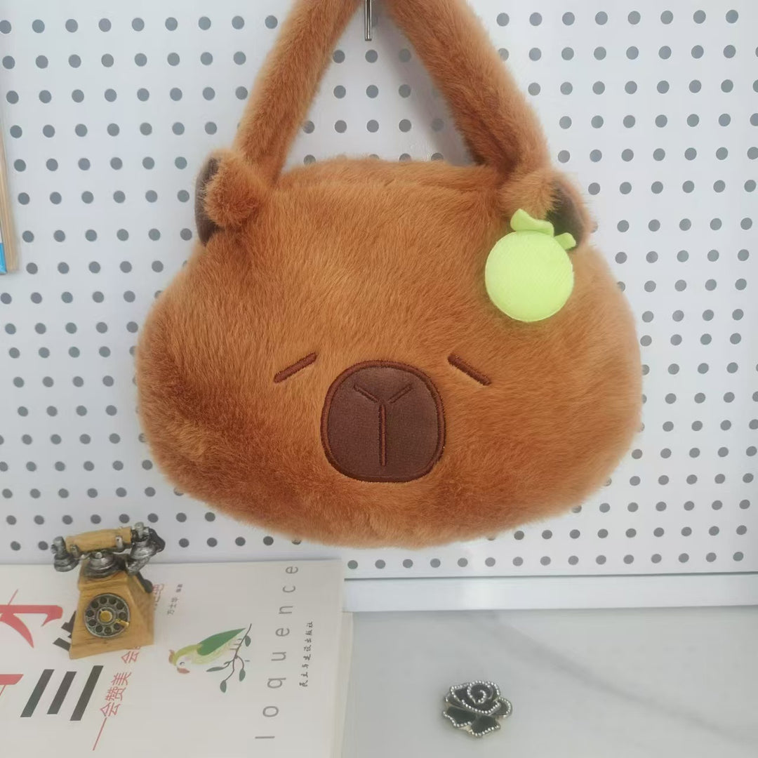Plush Shoulder Bag with Cute Animal Motif Bowlift