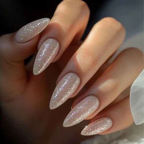 Artificial nails in elegant lace design with glitter effects Bowlift