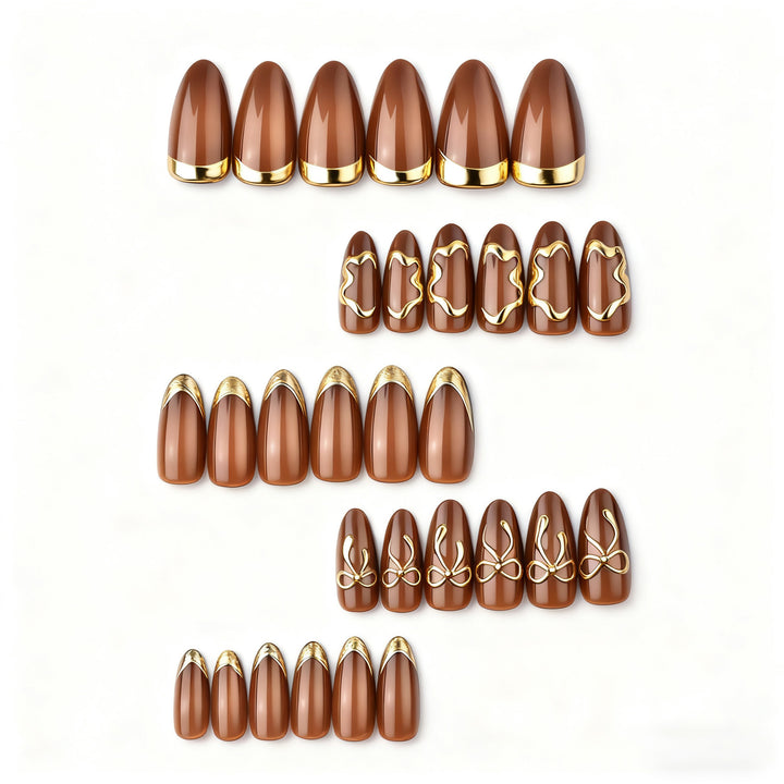 Elegant artificial nails with gold accents Bowlift