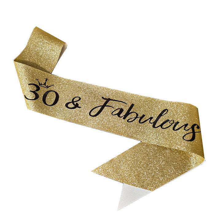 Ladies Glittering Birthday Sash with Festive Print Bowlift