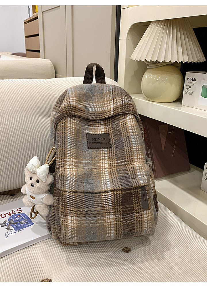Cozy Plaid Patterned School Backpack
