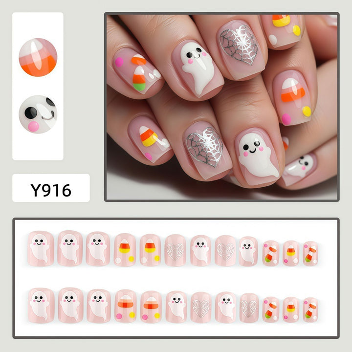 Artificial nails for Halloween with cute ghost motifs Bowlift