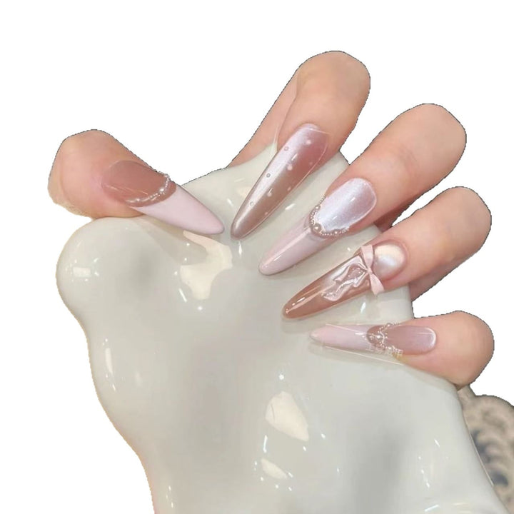 Glamorous artificial nail tips with elegant decorations Bowlift