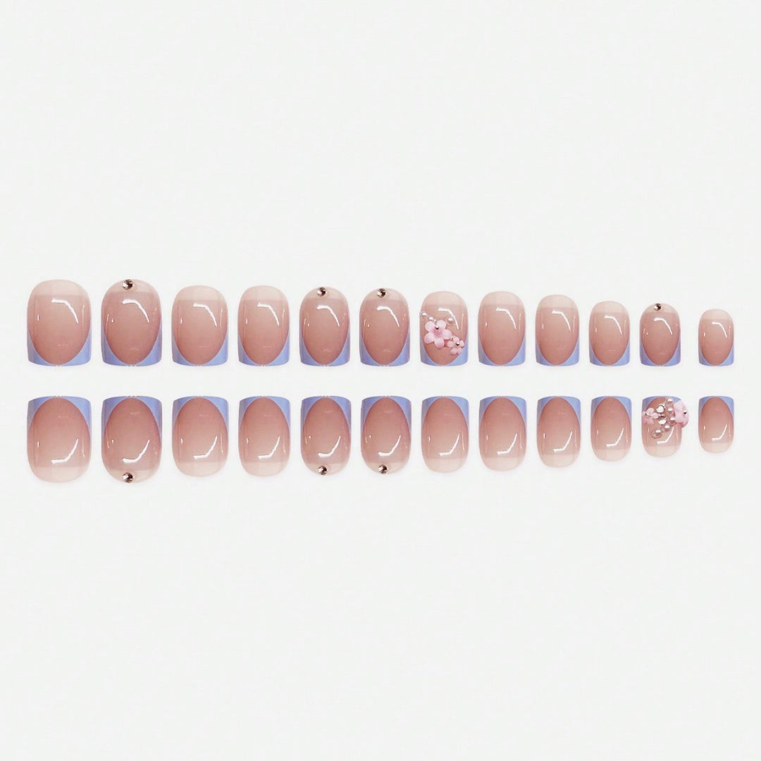 Artistic Press-On Nail Art Set with Floral and Gem Elements Bowlift