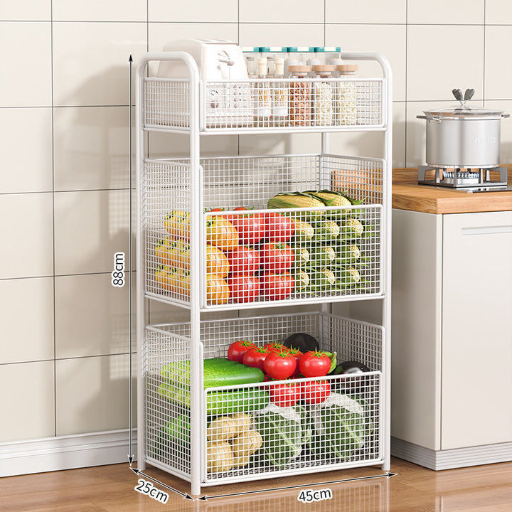 Rolling Kitchen Storage Organizer with Adjustable Mesh Baskets Bowlift