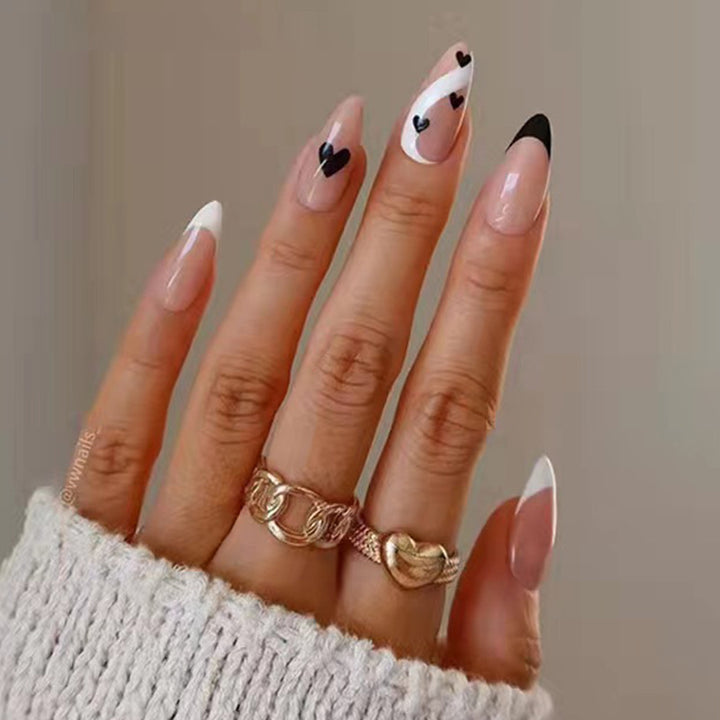 Decorative Press-On Nail Art Set with Heart Motifs
