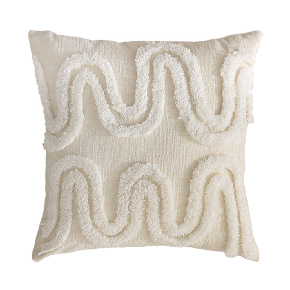 Geometric tufted sofa cushion with textured loop appliqué and removable cover Bowlift