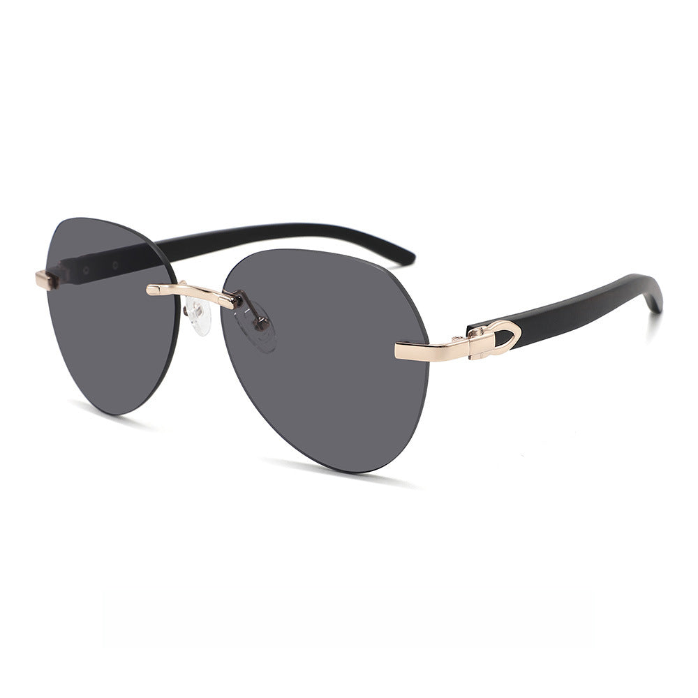 Rimless oversized cat eye polarized sunglasses with wood-effect temples Bowlift