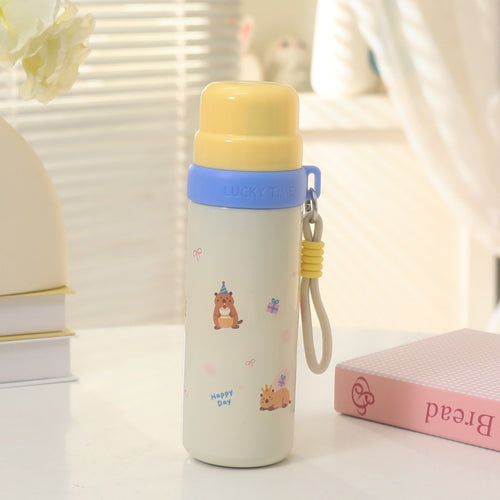 Insulated drinking bottle with cute animal design and practical carrying strap Bowlift