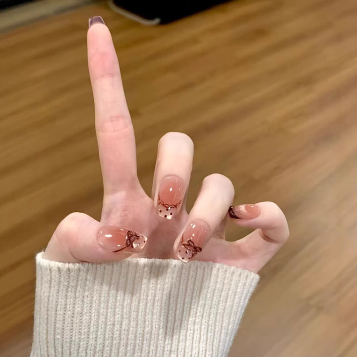 Acrylic Nail Set with Elegant Bow Design Bowlift