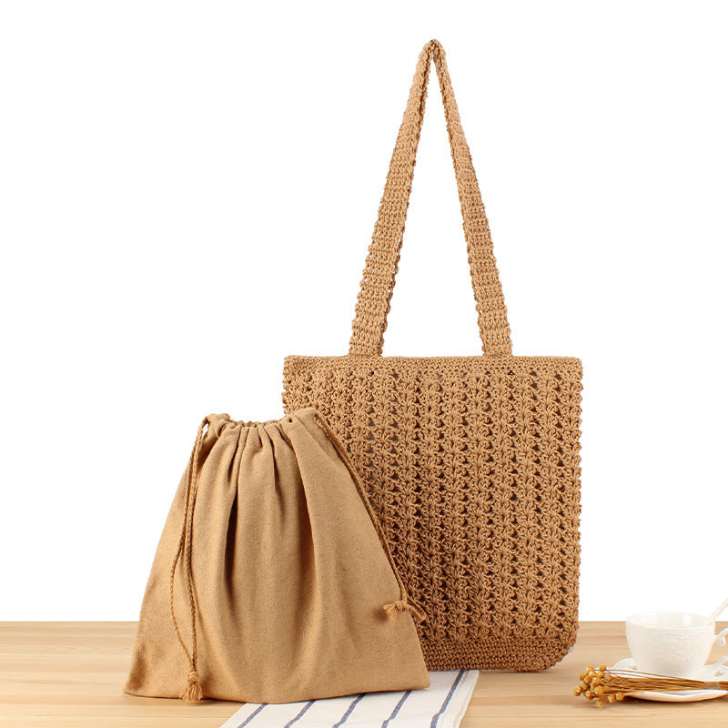 Braided Shopper Bag with Practical Inner Pouch Bowlift