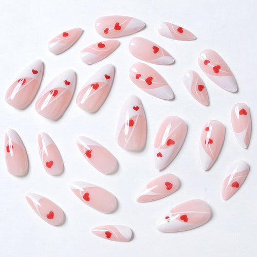 Artistic Heart-Patterned Press-On Nail Art Bowlift