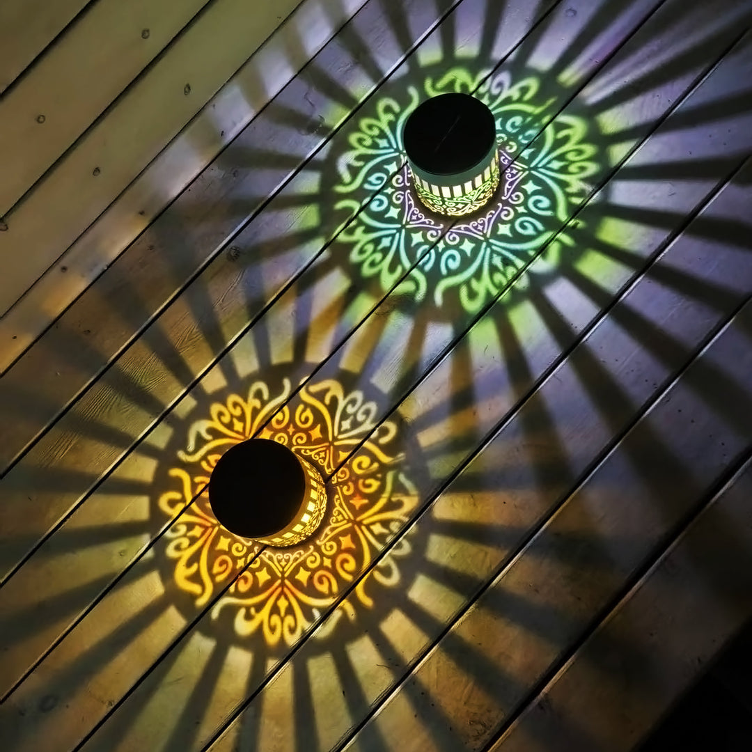 Decorative Solar Wall Lantern With Moroccan Cutout Projection Metal Outdoor Sconce Pair Bowlift