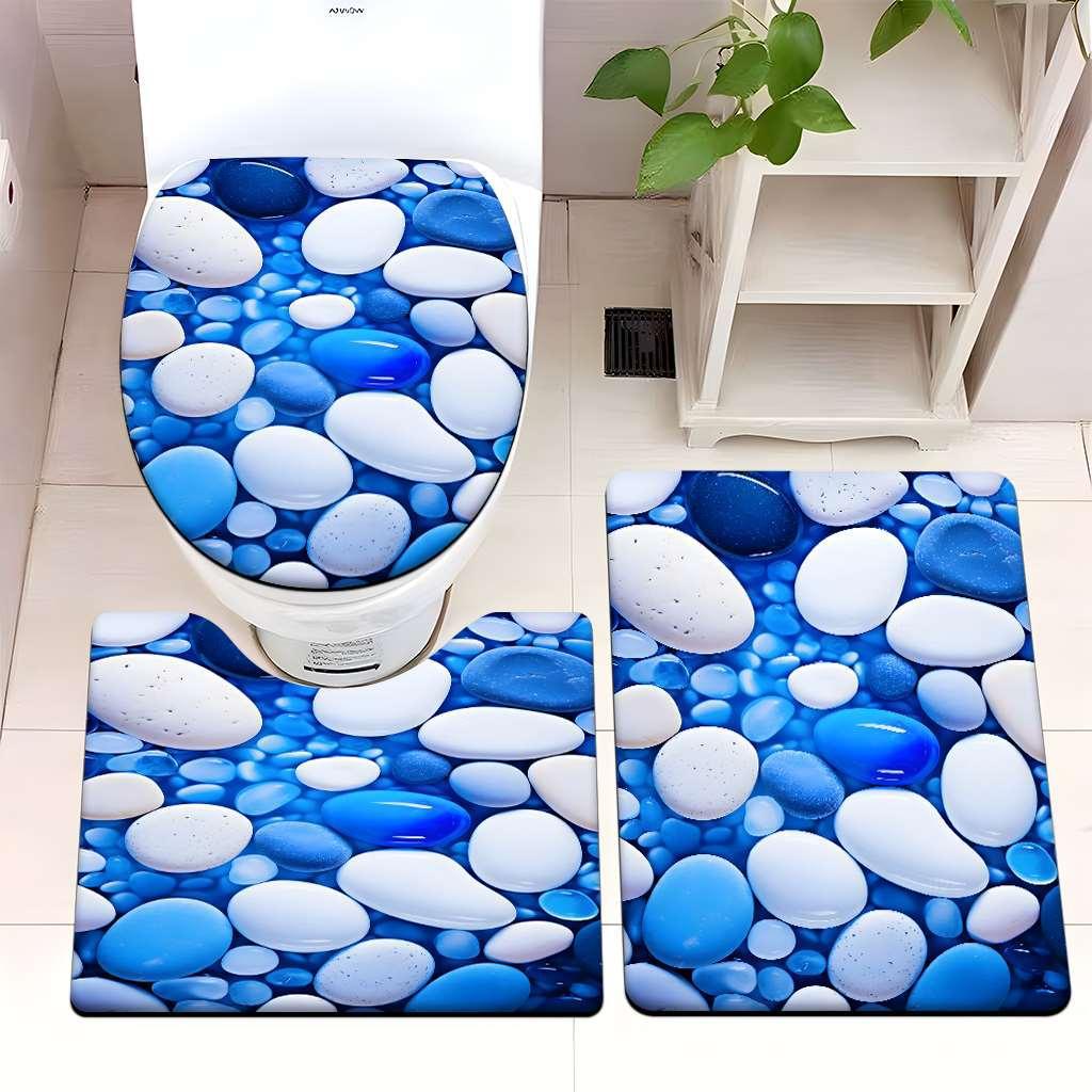 Decorative Rock and Butterfly Bathroom Mat Set Bowlift
