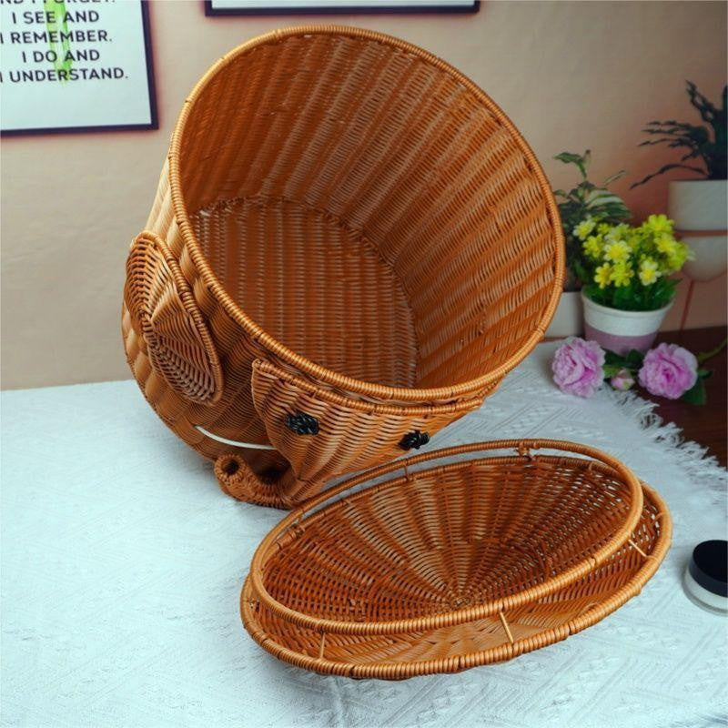 Elephant-Shaped Woven Storage Basket Bowlift