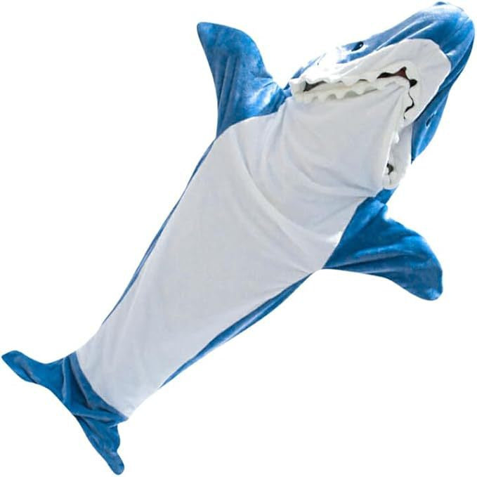 Plush Hooded Shark Wearable Sleeping Bag With Fleece Flannel Lining And 3D Tail