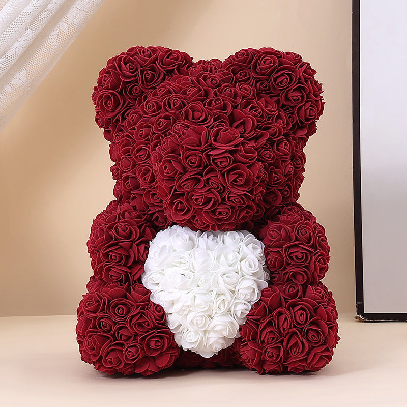 Foam Rose Teddy Bear Gift Sculpture With Satin Ribbon Bow