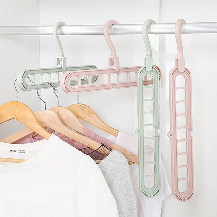 Foldable Multi-Slot Space-Saving Cascading Closet Hanger With Swivel Hook