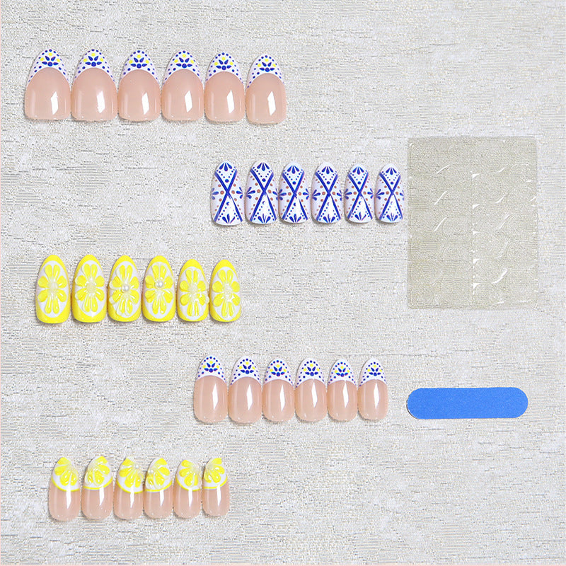 Artificial nail set with creative lemon and flower patterns Bowlift