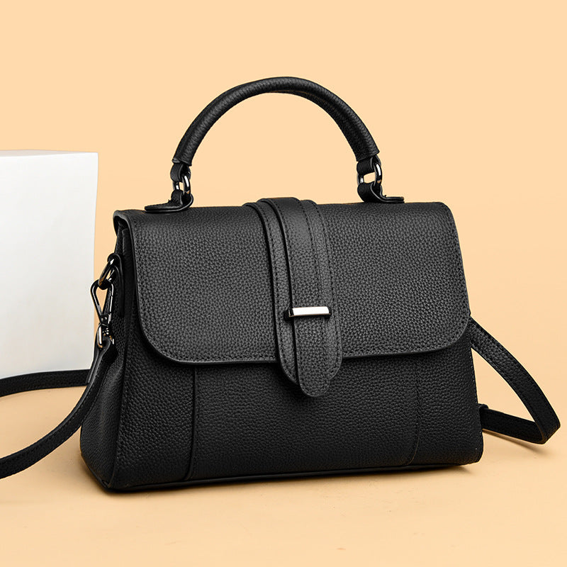 Elegant Leather Top Handle Handbag Bowlift