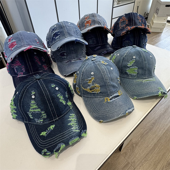 Women's Distressed Denim Baseball Cap Bowlift