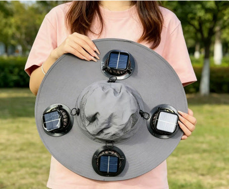 Wide sun hat with integrated solar fans breathable mesh adjustable chin strap Bowlift